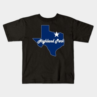 Highland Park Texas Lone Star State Map TX City Navy Blue Kids T-Shirt